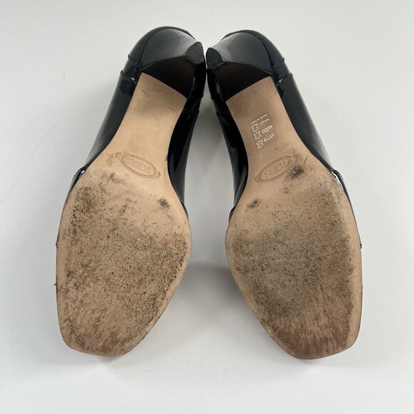 Tod's Women Black Yellow Band Patent Leather Square Toe Cut Out Heels 36 / 6 - Picture 8 of 13